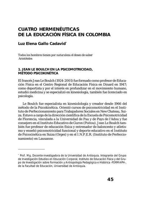 Cuatro herméuticas de la educación física en Colombia 