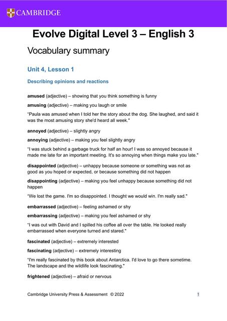Unit 4 E3 Vocabulary 1 | Marieta Montes | uDocz