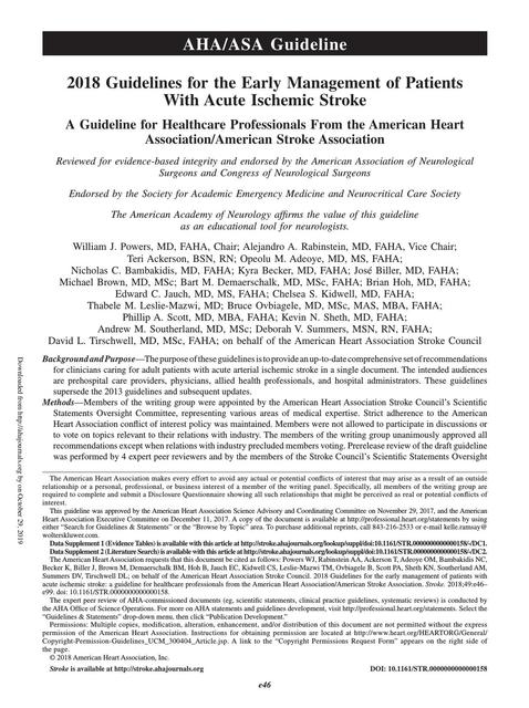 Guidelines for the Early Management of Patients with Acute Ischemic ...