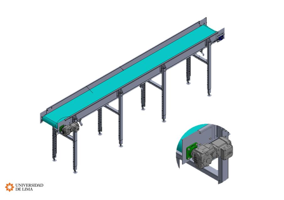 CINTA TRANSPORTADORA VISTAS ISOMETRICA Y PLANIMETRICO