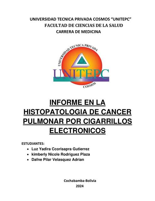 Informe en la histopatología de cáncer pulmonar por cigarrillos electrónicos 