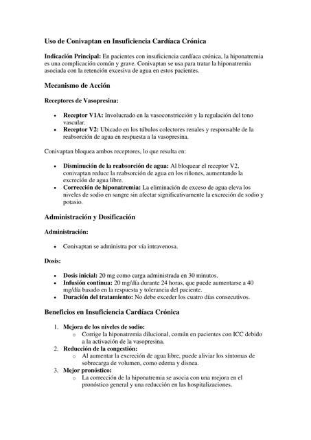 Uso de Conivaptan en Insuficiencia Cardíaca Crónica 