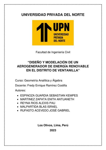 Diseño y modelación de una aerogenerador de energía renovable en el distrito de Ventanilla 