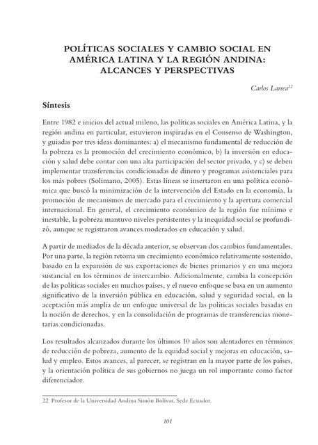 Políticas sociales en América Latina y La region Andina