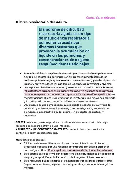 RESU Distrés respiratorio del adulto - ENFERMERIA