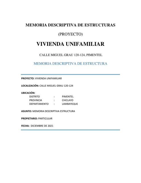 MEMORIA ESTRUCTURAS-VIVIENDA UNIFAMILIAR