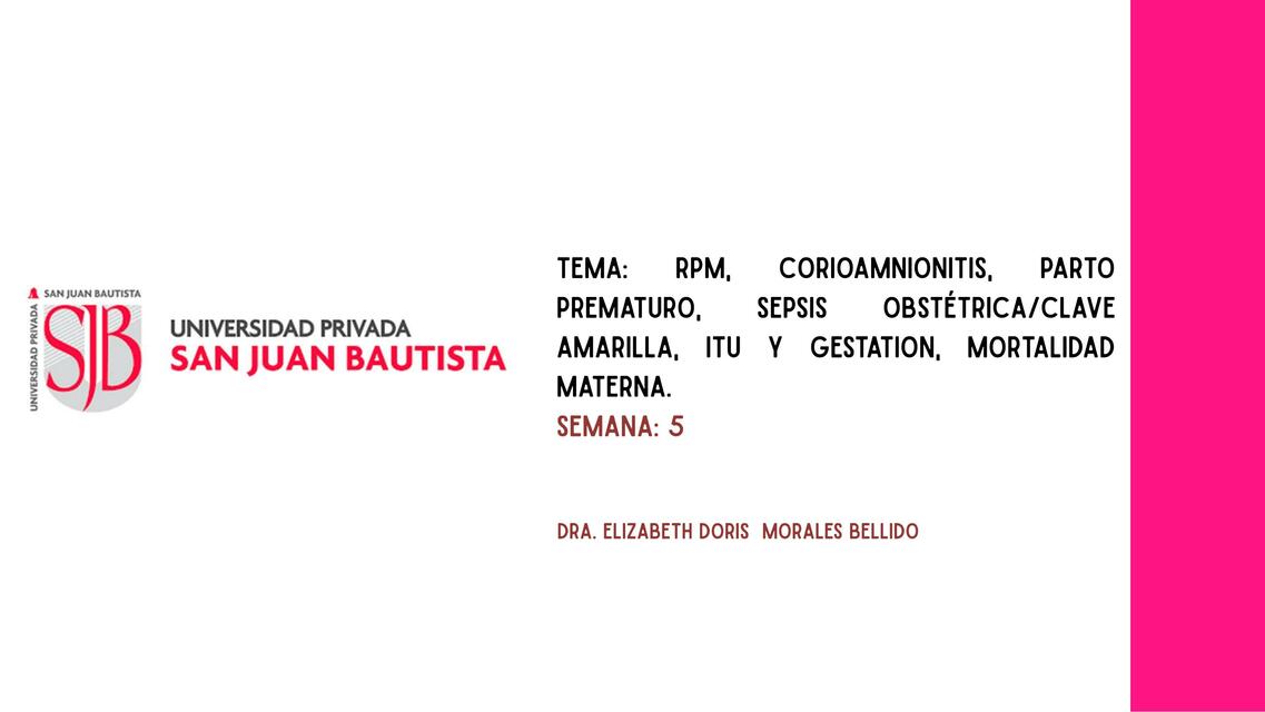 Corioamnionitis , parto prematuro , sepsis obstétrica 