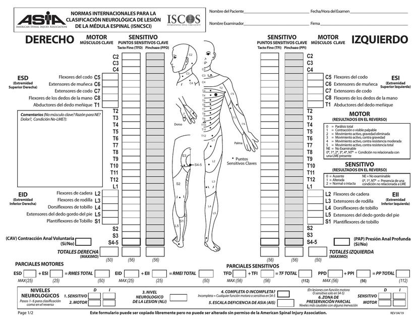 ESCALA DE DISCAPACIDAD POR LESIÓN MEDULAR 