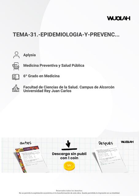 TEMA 31 EPIDEMIOLOGIA Y PREVENCION DEL