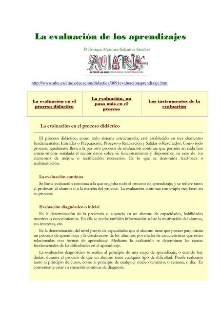 La evaluacion de los aprendizajes