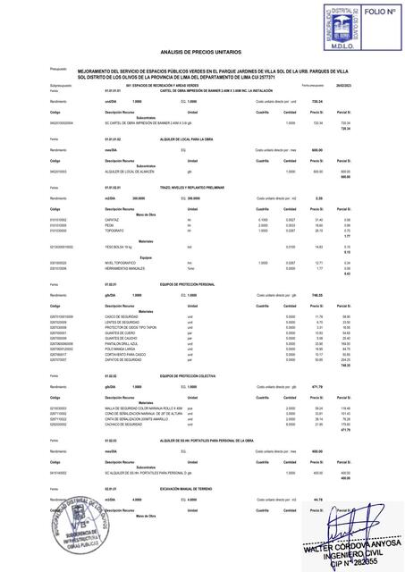 ANALISIS DE PRECIOS UNITARIOS VILLASOLSELLADO 605