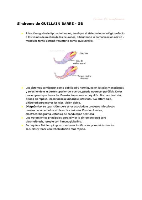 Síndrome de GUILLAIN BARRE - MIASTENIA GRAVIS - enfermería