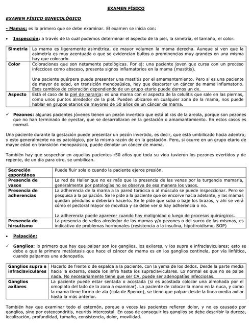 Examen físico ginecológico y obstétrico Resumen