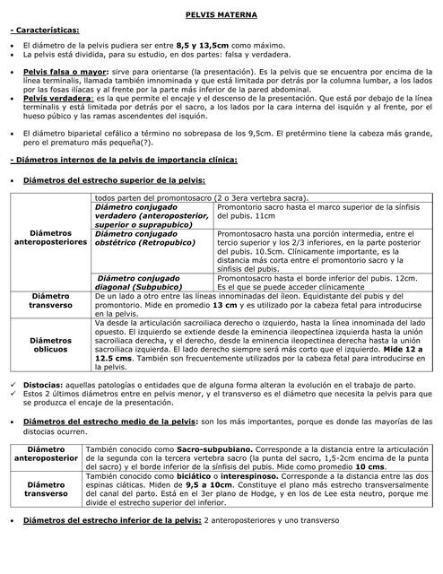 Pelvis materna Resumen