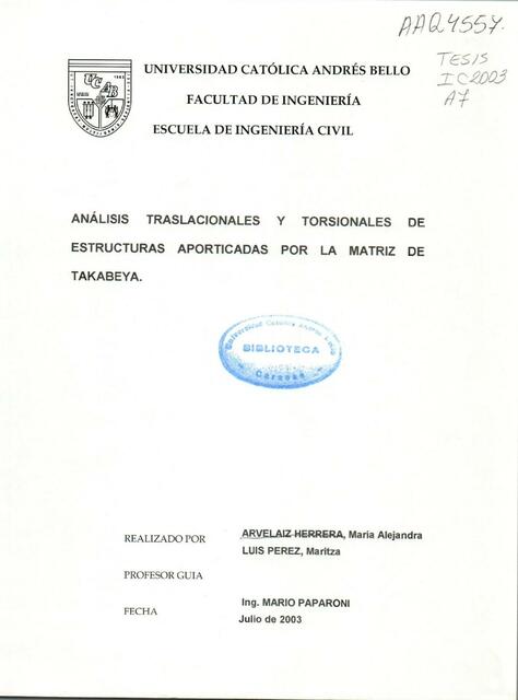 Analisis Traslacionales y Torsionales Aporticada T