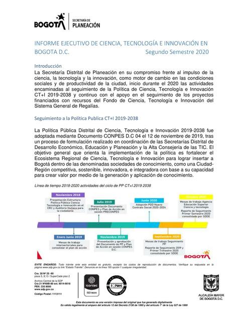 Informe ejecutivo de ciencia y tecnología e innovación