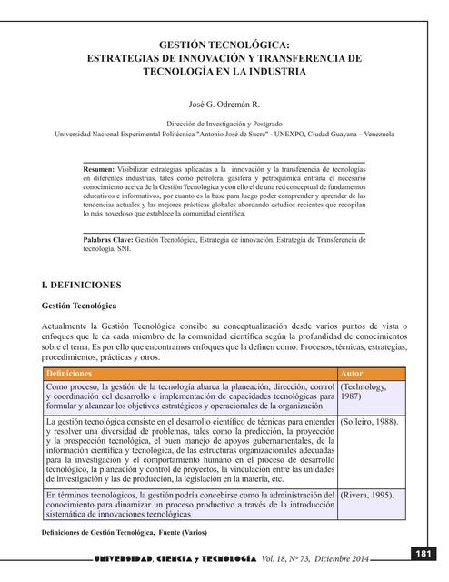 Gestión tecnológica: Estrategias de innovación y transferencia de tecnología