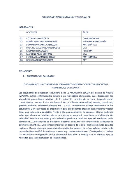 SITUACIONES SIGNIFICATIVAS INSTITUCIONALES