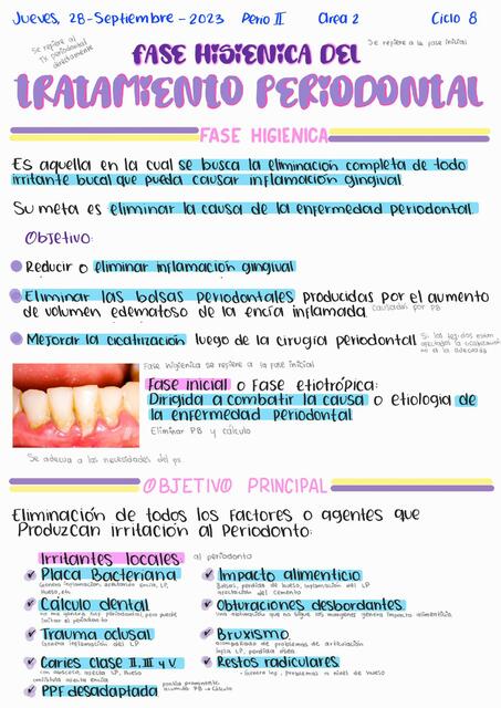 Fase higiénica del TX periodontal