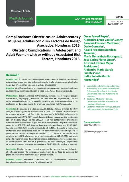 complicaciones obsteacutetricas en adolescentes y