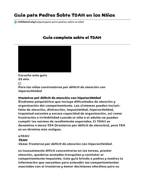 Guía para Padres Sobre TDAH en los Niños Child Min