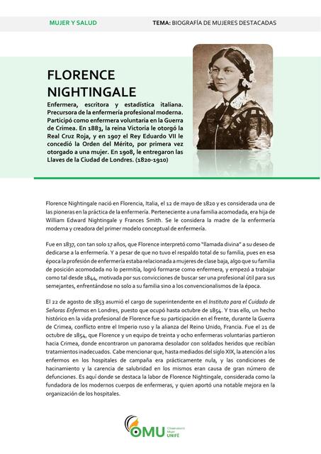 Biografia Florence Nightingale Enfermera escritora