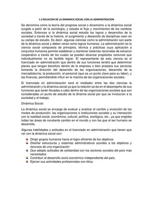 Relación de la Dinámica Social con la Administración