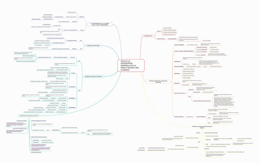 Esquema Tema 9 La enfermería Espanola en la époc