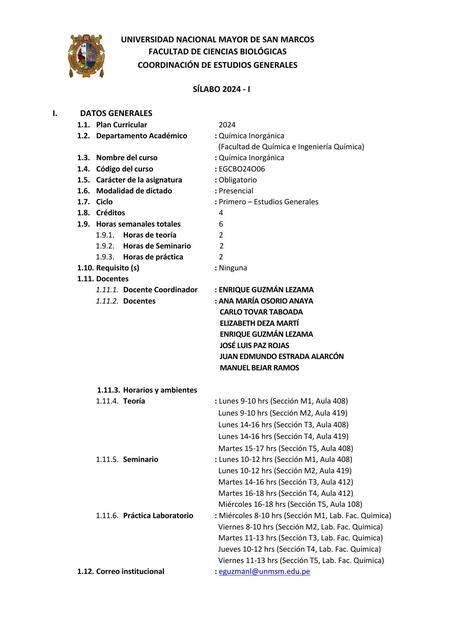 1 SILABO DE QUÍMICA INORGÁNICA FAC BIOLOGÍA 1