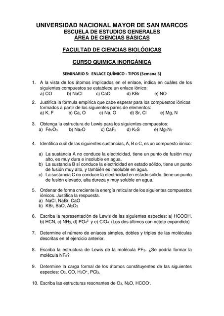 SEMINARIO 5 ENLACE QUÍMICO TIPOS