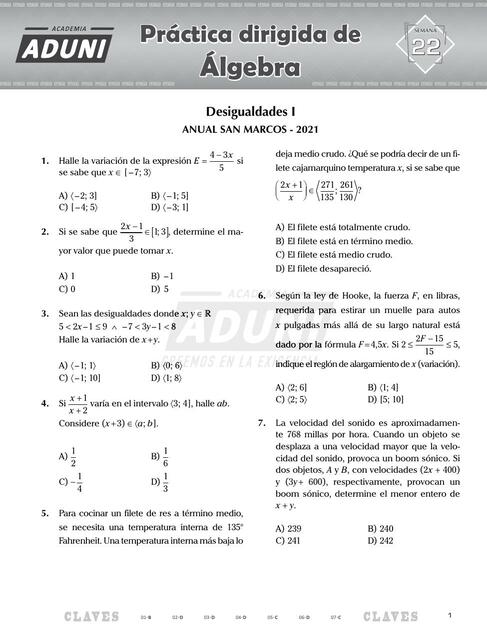 ÁLGEBRA Desigualdades