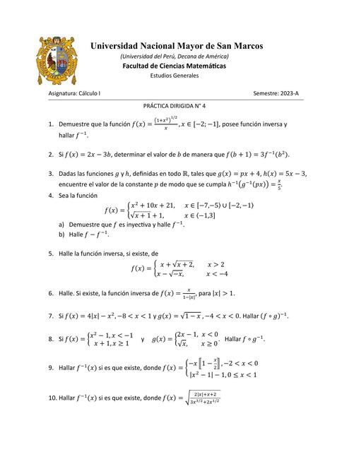 Función inversa, Cálculo I