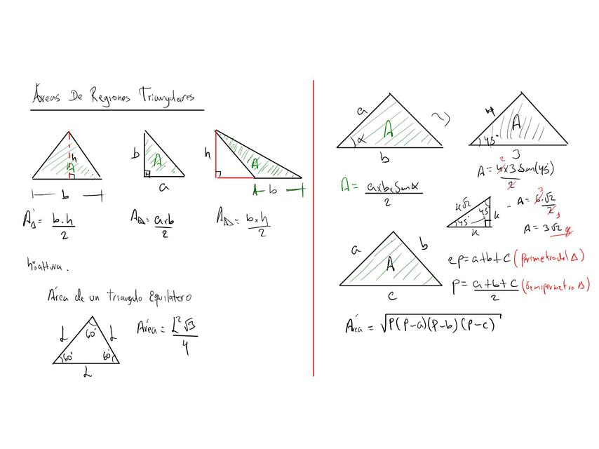 áreas de regiones triangulares