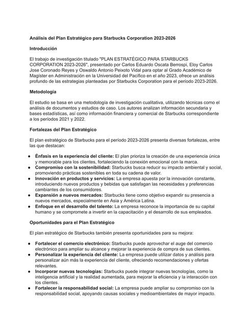 PLAN ESTRATÉGICO PARA STARBUCKS CORPORATION