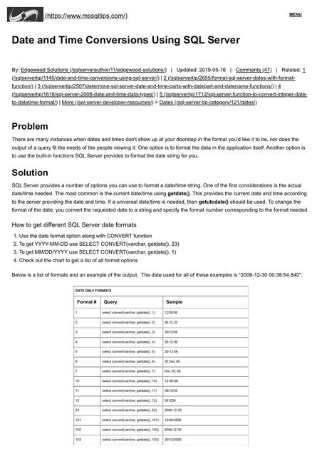 Date and Time Conversions Using SQL Server