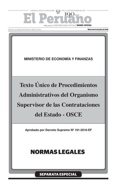 Tupa Osce   Decreto Supremo 191 2016 Ef