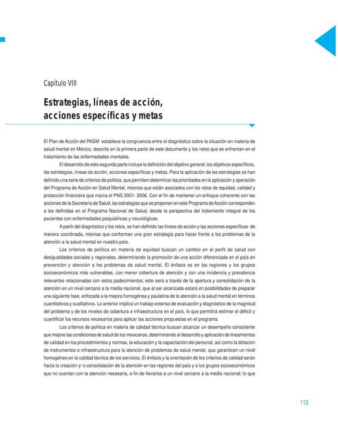 Estrategias , lineas de acción, acciones específicas y metas 