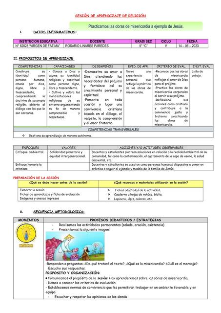 Sesión de aprendizaje de religión 