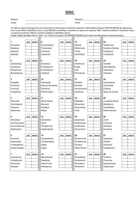 DISC Hoja de respuesta