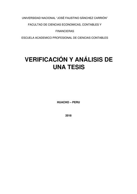 VERIFICACION Y ANALISIS DE UNA TESIS