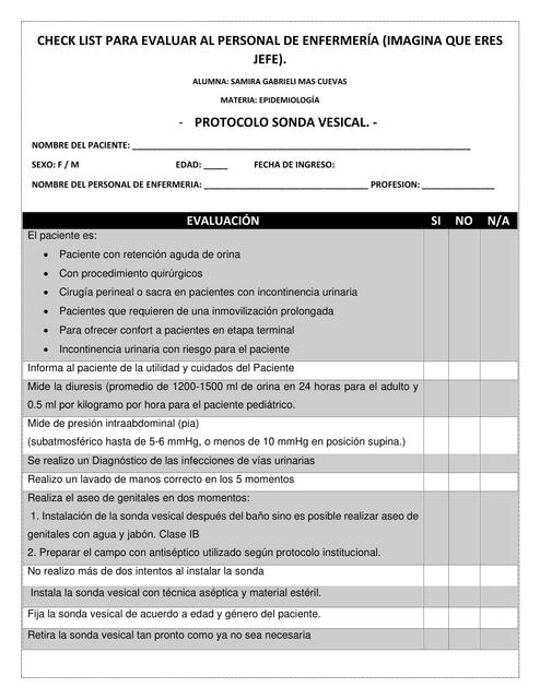 PROTOCOLO PARA SONDA VESICAL