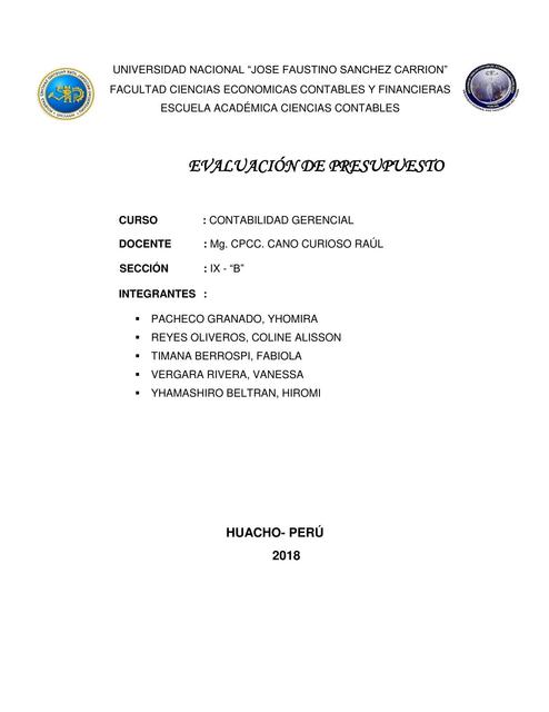 EVALUACION DEL PRESUPUESTO