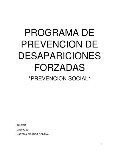 PROGRAMA DE PREVENCIÓN DE DESAPARICIONES FORZADAS