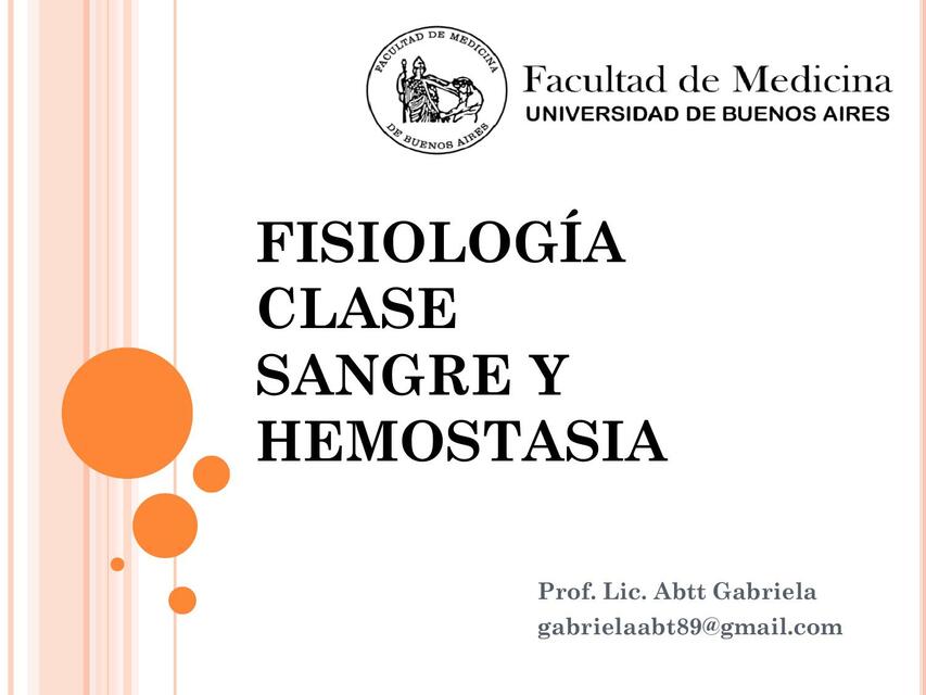 1 Fisiología Clase Sangre y Hemostasia