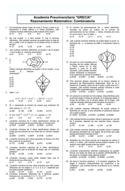 COLECCIÓN EJERCICIOS DE COMBINATORIA