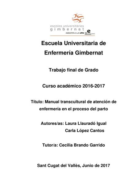 Manual transcultural de atención de enfermería en el proceso del parto