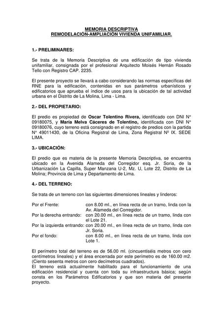 MEMORIA DESCRIPTIVA ARQ SRA MELVA ABR 1