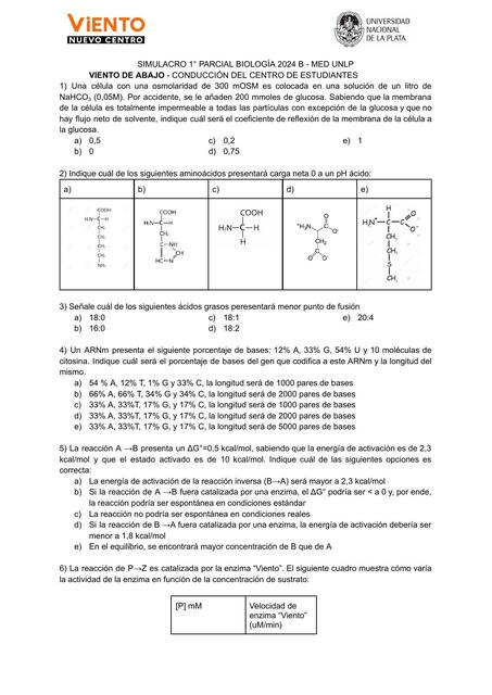 SIMULACRO 1 PARCIAL BIOLOGÍA B MED UNLP