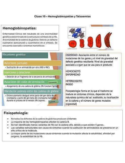 Clase 10 Hemoglobinopatias y Talasemias