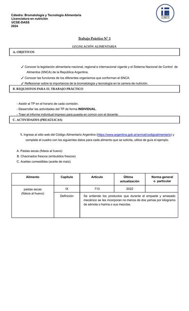 TP 1 LEGISLACIÓN ALIMENTARIA UCSE